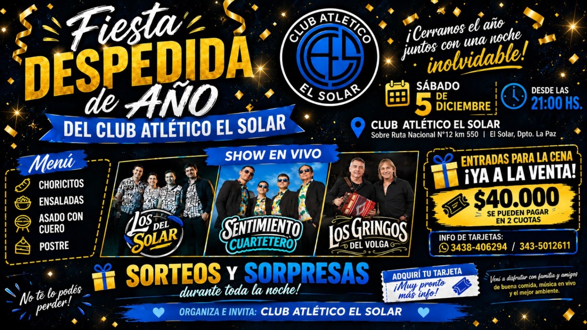 CENA SHOW DESPEDIDA DE AÑO DEL CLUB ATLÉTICO EL SOLAR: UNA NOCHE PARA CELEBRAR EN FAMILIA